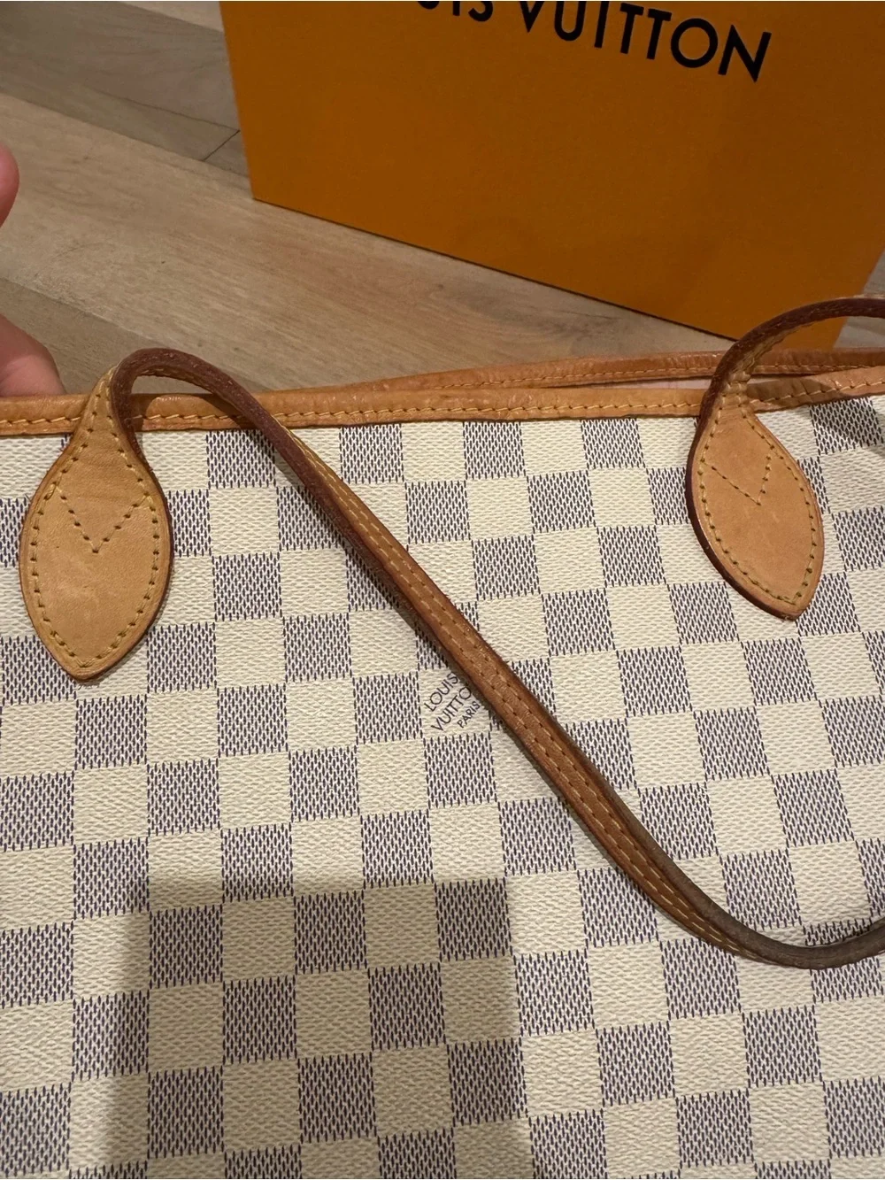 Louis Vuitton Damier Azur Canvas Tote Bag in White/Beige MM